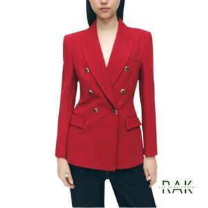 ZARA "Glen" Red Double-Breasted Statement Blazer | Size L | NWT